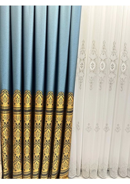 Nivemeshome Side FT632057 V- 2504 Turkuaz 1/3 Sık Pileli Fon Perde Apm