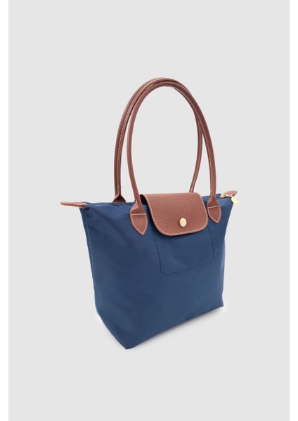 Liros Çıtçıt Kapak ve Fermuar Kapamalı Katlanabilir Büyük Boy Tote Omuz Çantası Lacivert-Taba fiyatları