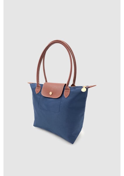 Liros Çıtçıt Kapak ve Fermuar Kapamalı Katlanabilir Büyük Boy Tote Omuz Çantası Lacivert-Taba modelleri