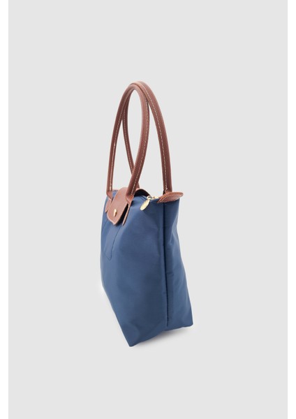 Liros Çıtçıt Kapak ve Fermuar Kapamalı Katlanabilir Büyük Boy Tote Omuz Çantası Lacivert-Taba fırsatları