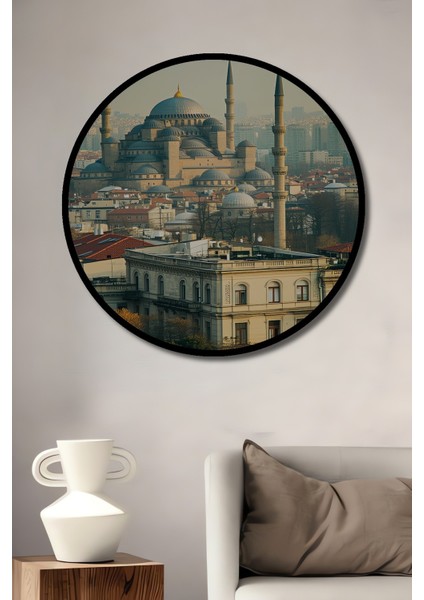 Çerçeve Görünümlü Sultanahmet Camii Yağlı Boya Görünümlü Istanbul Silüeti Ahşap Ofis Tablo
