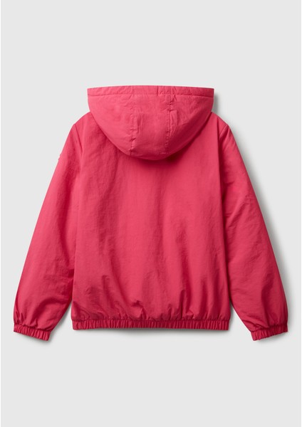 Kız Çocuk Fuşya Simli Logo Detaylı Cepli Kapüşonlu Jarse Yağmurluk fiyatları