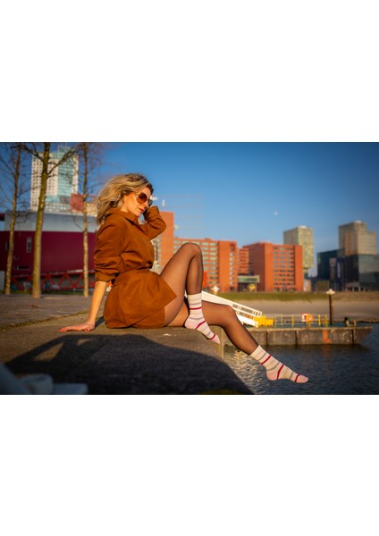 Kadın Bambu Çorap 3'lü Paket Ekru Mor Lila Çizgili (Beden 36-41)