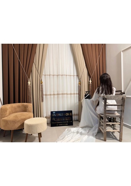 Nivemeshome Trend Şerit Detaylı 1/3 Sık Pileli Tül Perde Apm