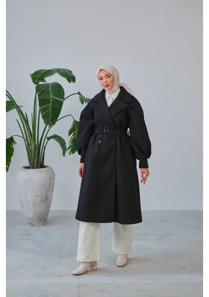 Balon Kol Kemer Detaylı Astarlı Kadın Kaşe Kaban fiyatları