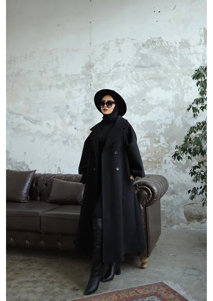 Balon Kol Kemer Detaylı Astarlı Kadın Kaşe Kaban modelleri