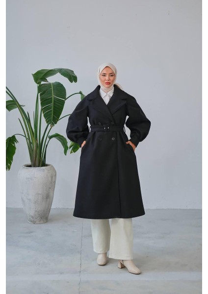 Balon Kol Kemer Detaylı Astarlı Kadın Kaşe Kaban fırsatları