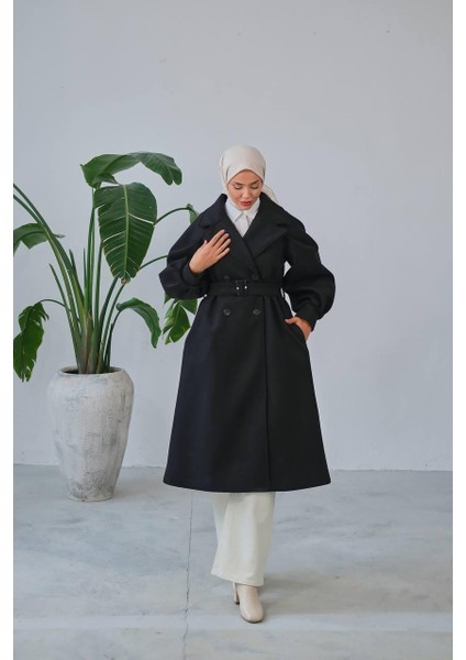 Balon Kol Kemer Detaylı Astarlı Kadın Kaşe Kaban indirimleri