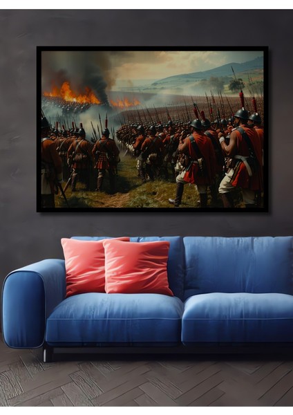Çerçeve Görünümlü Tarihi Savaş Alanı Yağlı Boya Görünümlü Dekoratif Ahşap Ev/işyeri/ofis Kare Tablo