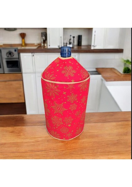 Snowy Kırmızı Yeniyıl Yaldızlı Kar Tanesi Desenli Su ve Leke Itici Kumaş Damacana Kılıfı