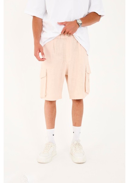 R-4428 Fermuar Detaylı Lastikli Keten Şort fiyatları