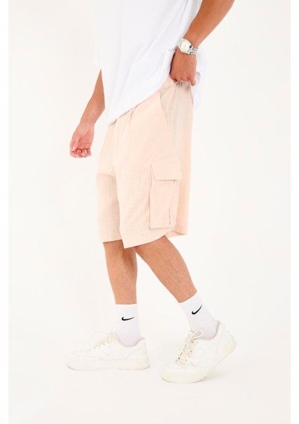 R-4428 Fermuar Detaylı Lastikli Keten Şort fırsatları