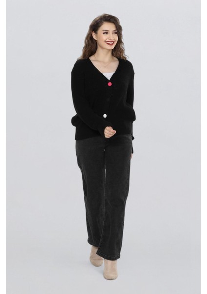 Kadın Renkli Düğme Detaylı Örgü Hırka FLT1008