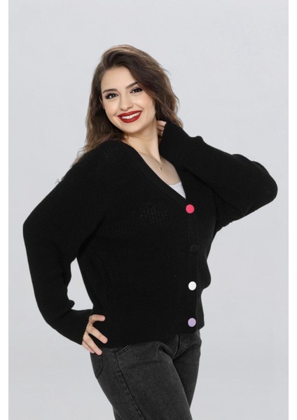 Kadın Renkli Düğme Detaylı Örgü Hırka FLT1008 modelleri