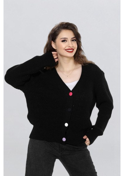 Kadın Renkli Düğme Detaylı Örgü Hırka FLT1008 fırsatları