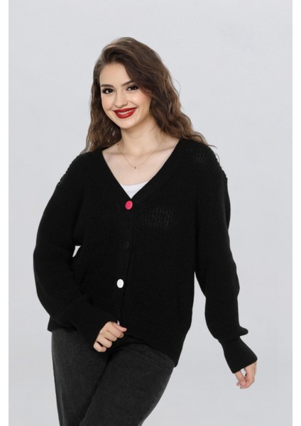 Kadın Renkli Düğme Detaylı Örgü Hırka FLT1008 indirimleri