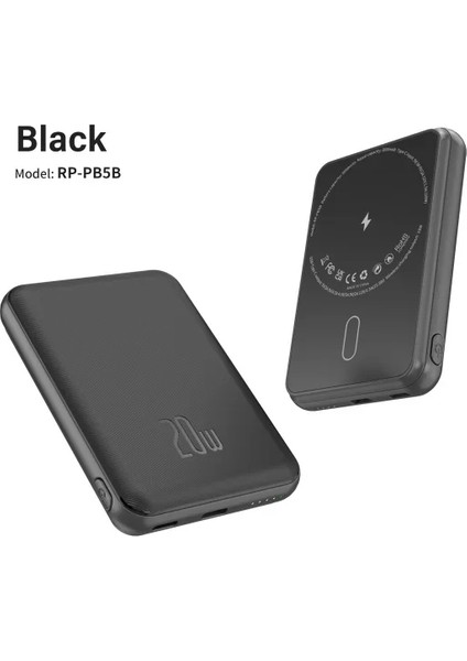 5000MAH 20W Magsafe Taşınabilir Siyah Powerbank RP-PB5B