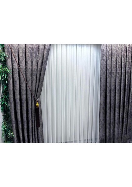 Nivemeshome Sedef 1811 1/3 Sık Pileli Çizgili Tül Perde Apm