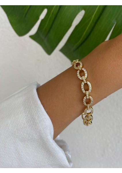 Xuping Özel Seri Tam Zirkon Taşlı Oval Şerit Gold Bileklik fiyatları