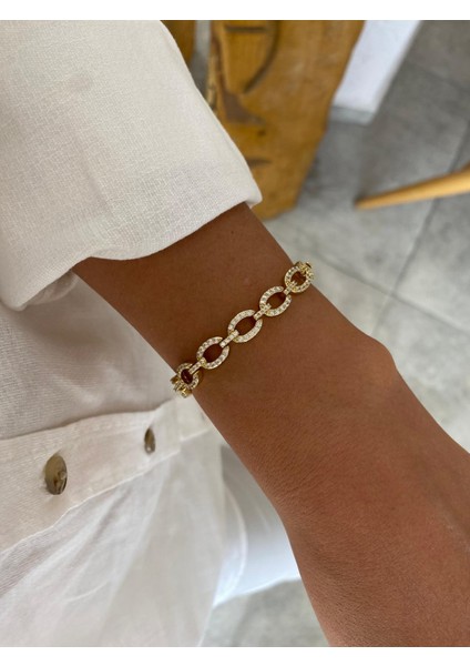 Xuping Özel Seri Tam Zirkon Taşlı Oval Şerit Gold Bileklik modelleri