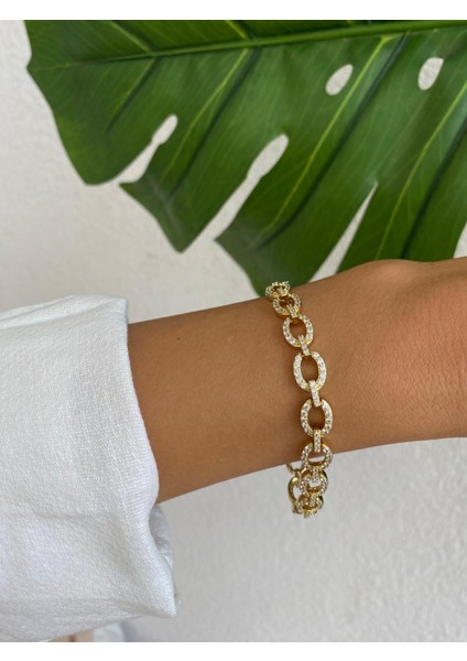 Xuping Özel Seri Tam Zirkon Taşlı Oval Şerit Gold Bileklik fırsatları