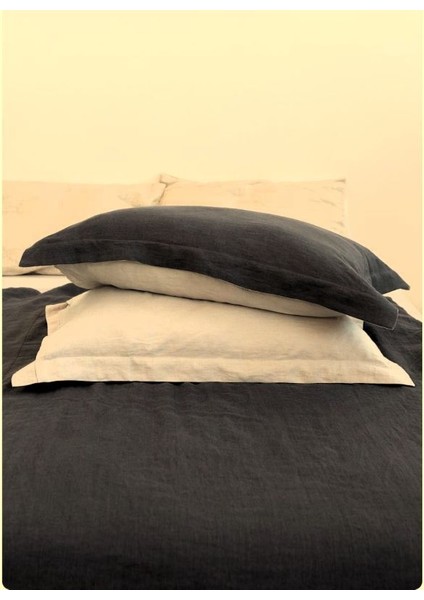 Siyah-Naturel 100%100 Pamuklu Yıkamalı Vintage Çift Kişilik Nevresim Takımı, ( 200 x 220)