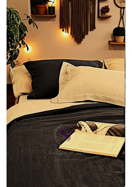 Siyah-Naturel 100%100 Pamuklu Yıkamalı Vintage Çift Kişilik Nevresim Takımı, ( 200 x 220) fırsatları