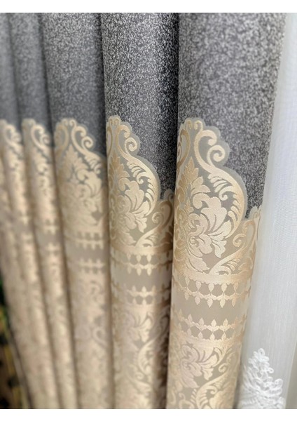 Nivemeshome Side FT632057 V-101 Gri-Krem 1/3 Sık Pileli Fon Perde Apm