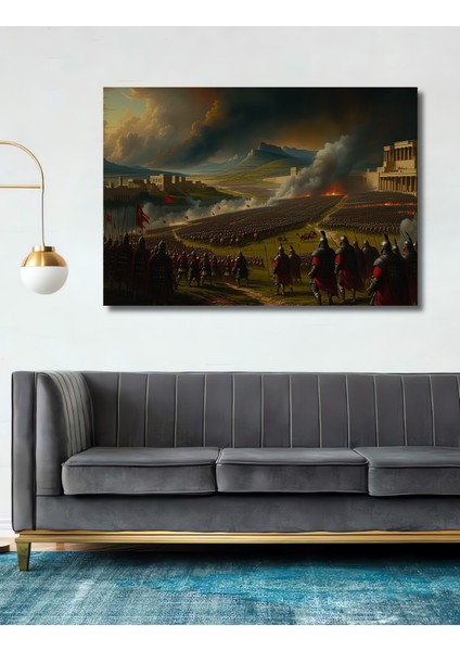 Destansı Savaş Alanı Yağlı Boya Görünümlü Dekoratif Ahşap Ev/işyeri/ofis Kare Tablo