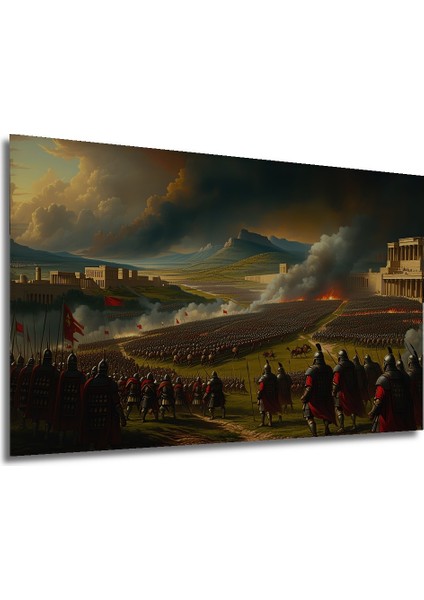 Destansı Savaş Alanı Yağlı Boya Görünümlü Dekoratif Ahşap Ev/işyeri/ofis Kare Tablo modelleri