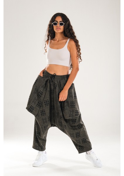 Poker Desenli Avangard Şalvar Pantolon