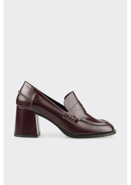 Bordo Deri Kadın Topuklu Ayakkabı