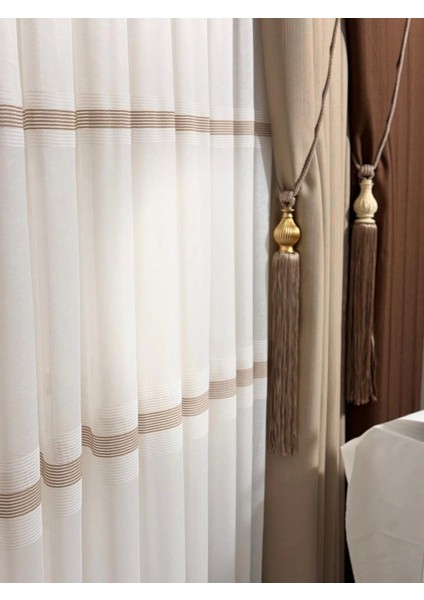 Nivemeshome Trend Şerit Detaylı 1/3 Sık Pileli Tül Perde Apm