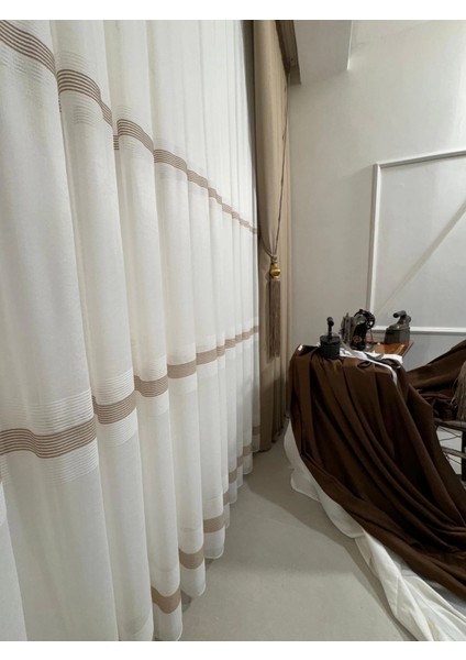 Nivemeshome Trend Şerit Detaylı 1/3 Sık Pileli Tül Perde Apm