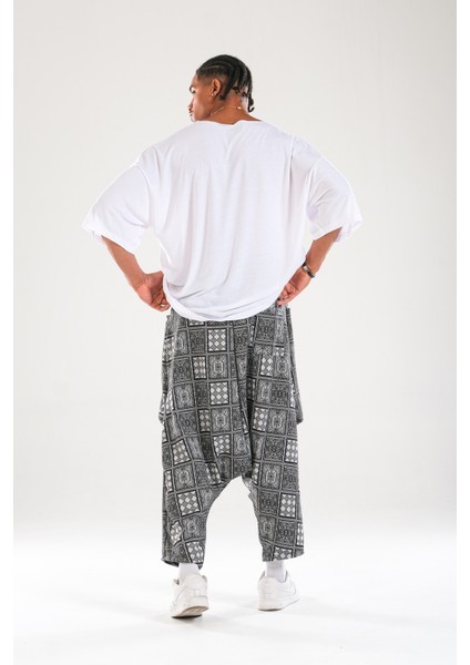 Erkek Dama Desenli Oversize Avangard Şalvar Pantolon COC1118 modelleri