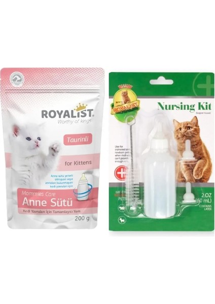 Kedi Süt Tozu 200 gr + Biberon Seti 60 ml Yeni Doğan Bakım Seti