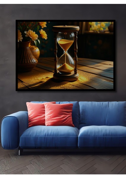 Çerçeve Görünümlü Altın Kum Saati Zamana Yolculuk Dekoratif Ahşap Ev/işyeri/ofis Kare Tablo