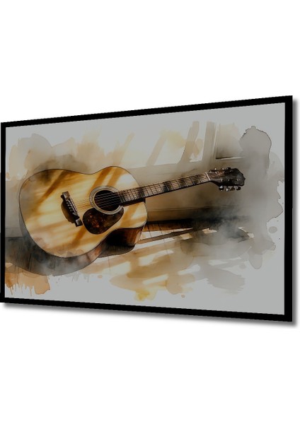 Çerçeve Görünümlü Sulu Boya Görünümlü Gitar Melodisi Dekoratif Ahşap Ev/işyeri/ofis Kare Tablo fiyatları