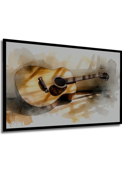 Çerçeve Görünümlü Sulu Boya Görünümlü Gitar Melodisi Dekoratif Ahşap Ev/işyeri/ofis Kare Tablo modelleri