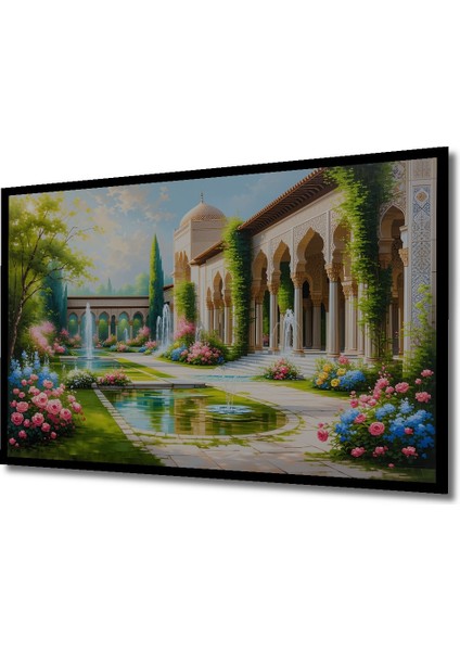 Çerçeve Görünümlü Rüya Sarayı Bahçesi Yağlı Boya Görünümlü Dekoratif Ahşap Işyeri/ofis Kare Tablo fiyatları