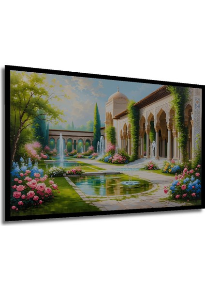 Çerçeve Görünümlü Rüya Sarayı Bahçesi Yağlı Boya Görünümlü Dekoratif Ahşap Işyeri/ofis Kare Tablo modelleri