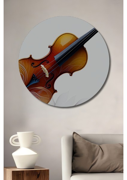 Soyut Çizgili Keman Yağlı Boya Görünümlü Dekoratif Ahşap Ev/işyeri/ofis Yuvarlak Tablo