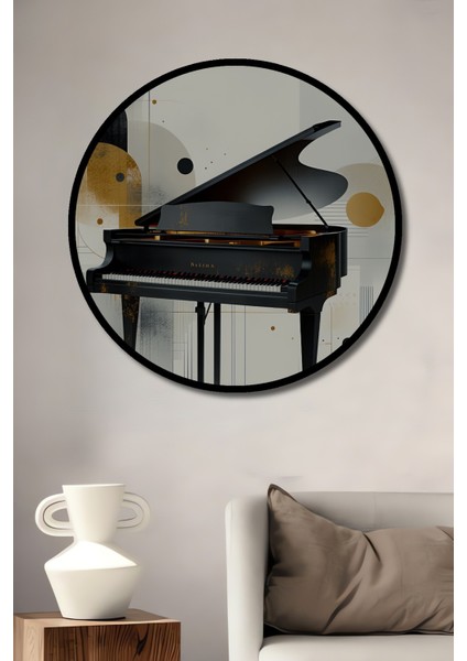 Çerçeve Görünümlü Altın Dokunuşlu Piyano Modern Sanat Işyeri/ofis Dekoratif Ahşap Yuvarlak Tablosu