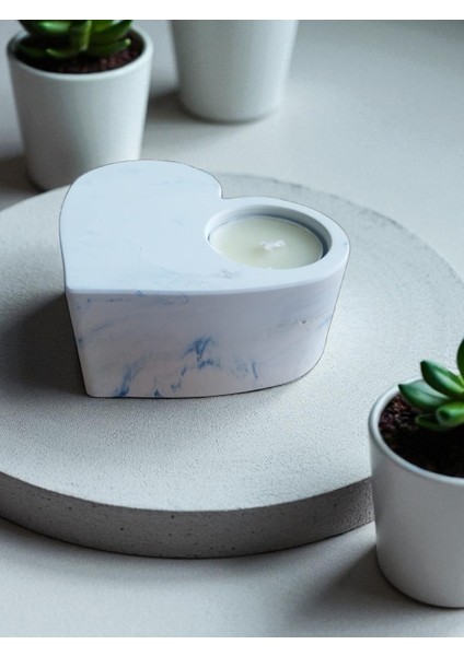 Homemade Dekoratif Obje Kalp Şekilli Mermer Desenli Taş Mumluk