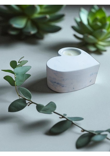 Homemade Dekoratif Obje Kalp Şekilli Mermer Desenli Taş Mumluk fiyatları