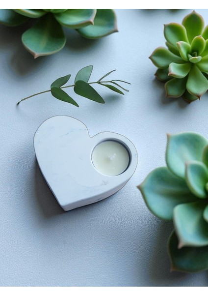 Homemade Dekoratif Obje Kalp Şekilli Mermer Desenli Taş Mumluk fırsatları