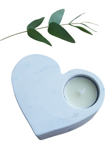 Homemade Dekoratif Obje Kalp Şekilli Mermer Desenli Taş Mumluk