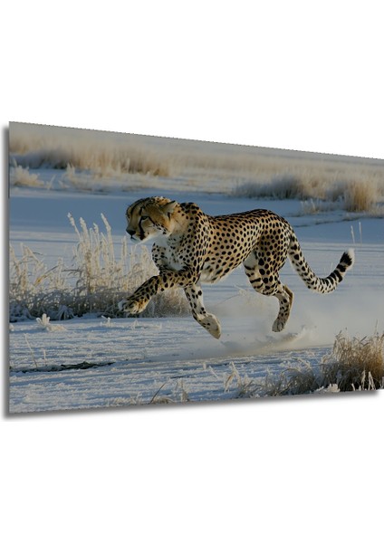 Kar Leoparı Hızlı Koşu Yağlı Boya Görünümlü Dekoratif Ahşap Ev/işyeri/ofis Kare Tablo modelleri