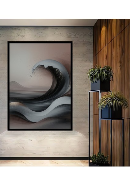 Çerçeve Görünümlü Estetik Dalgalar Yağlı Boya Görünümlü Dekoratif Ahşap Ev/işyeri/ofis Kare Tablo