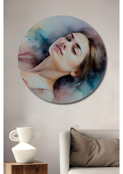 Huzurlu Rüya Sulu Boya Görünümlü Dekoratif Ahşap Ev/işyeri/ofis Yuvarlak Tablo